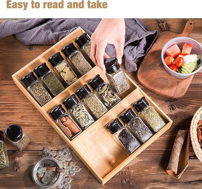3-Tier Bamboo Drawer Spice Rack Wooden Kitchen Cabinet Spice Organizer Spice Jar Holder, Medicine/Health Care/Vitamin Bottles Storage Rack (Pre-Measure Drawer Dimensions), 1 Pack Drawer Rack-Ruum Studio Home