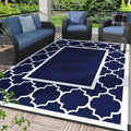 GENIMO 4' x 6' Outdoor Rug Waterproof for Patio Decor, Foldable Reversible Plastic Straw Area Rugs Mat for Camper, Outside Carpet for Rv, Deck, Porch, Picnic, Beach, Balcony, Blue & White-Ruum Studio Home