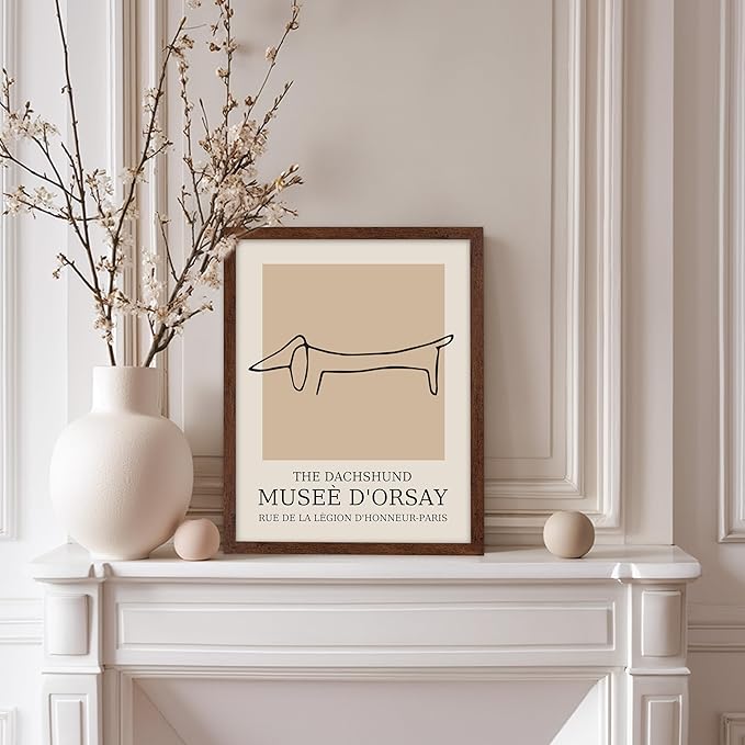 Poster Master Vintage Poster - Retro Minimalist Print - Gift for Artist, Housewarming - Dachshund Dog, Line Drawing, Abstract - Wall Decor for Living Room, Bedroom, 8x10 Brown Framed-Ruum Studio Home