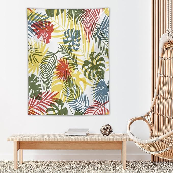 ICMOLYYENLO Boho Green Leaves Tapestry, Mid Century Abstract Tropical Palm Leaves Modern Minimalist Geometric Wall Hanging, Neutral Home Decor Art for Living Room Bedroom Dorm 40x60 Inch-Ruum Studio Home