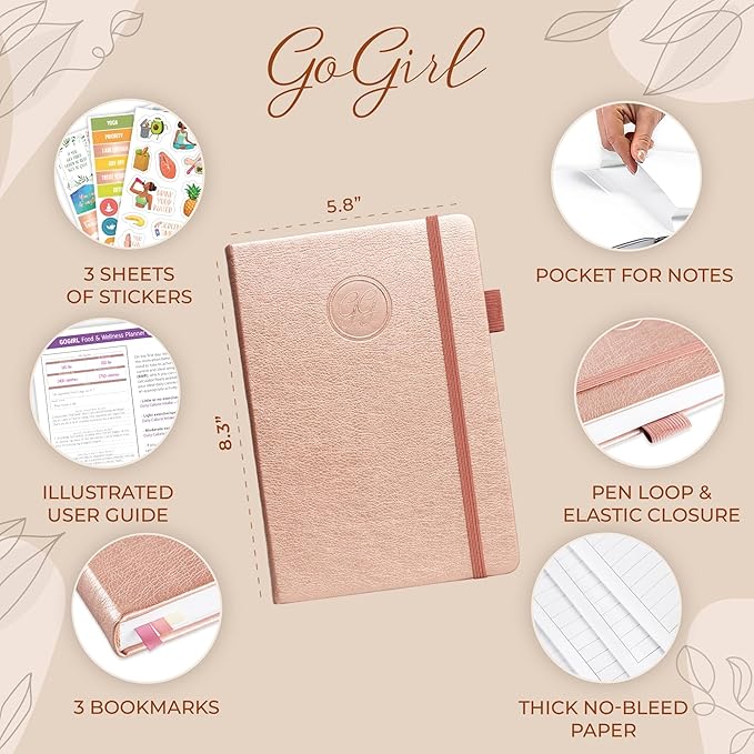 GoGirl Food Journal & Wellness Planner –– Diet & Fitness Diary – Nutrition Journal with Meal, Exercise & Weigh Loss Tracker, A5 (Rose Gold)-Ruum Studio Home