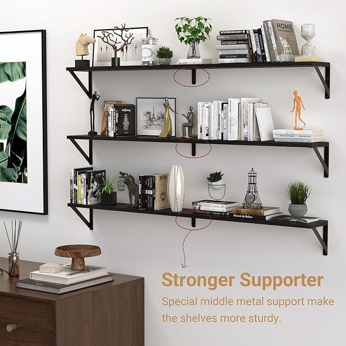 Heimlove 48 Inch Large Wall Bookshelves Set of 3, Wall Mounted Bookshelves,Heavy Duty Wooden Shelves for Living Room,Bedroom,Kitchen,Laundry Room Storage & Decor-Ruum Studio Home