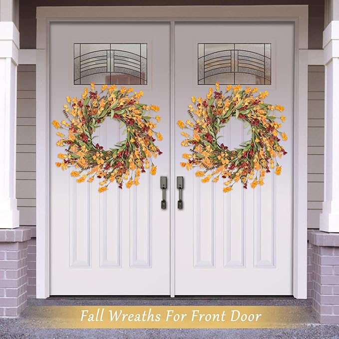 Artgar Fall Wreath, Fall Wreaths for Front Door, 24 in Fall Decor Floral Wreath, Door Wreaths for Front Door Outside All Season for Thanksgiving Home Indoor Outdoor Wall Decor (Red Orange Yellow)-Ruum Studio Home