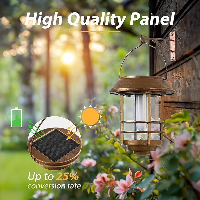 Otdair Solar Wall Lantern Outdoor, Flickering Flames Solar Sconce Lights Outdoor, Hanging Lamps Wall Mount for Front Porch, Patio and Yard, 2 Pack, Yellow Bronze-Ruum Studio Home