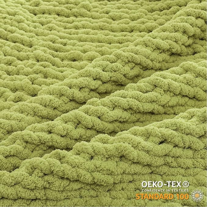 WESHIONGOO Chunky Knit Blanket Throw 50"×60" Knitted Throw Blankets for Couch Bed Fluffy Soft Blanket with Jumbo Chenille Yarn Thick 100% Handmade (Lime Green)-Ruum Studio Home