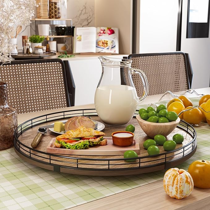 Acacia Wood 18" Lazy Susan Turntable Organizer for Table Top, Farmhouse Large Round Lazy Susan for Cabinet Kitchen Centerpieces Dining Table, for Condiments Charcuterie, Bathroom Vanity Tray Decor-Ruum Studio Home