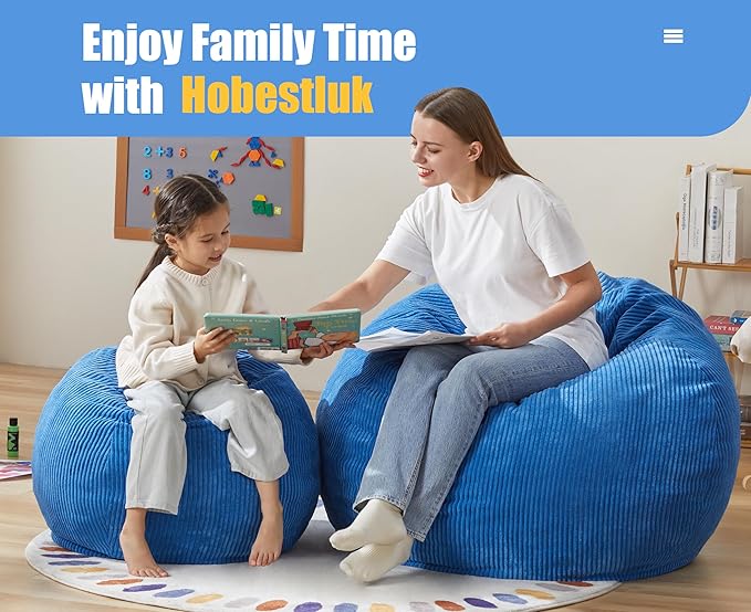 Hobestluk 3.5FT Bean Bag Chair Adult Bean Bag Chair Large Bean Bag Chair with Filler Included Teardrop Bean Bag with Removable Cover for Bedroom Living Room - (Large, Blue)-Ruum Studio Home