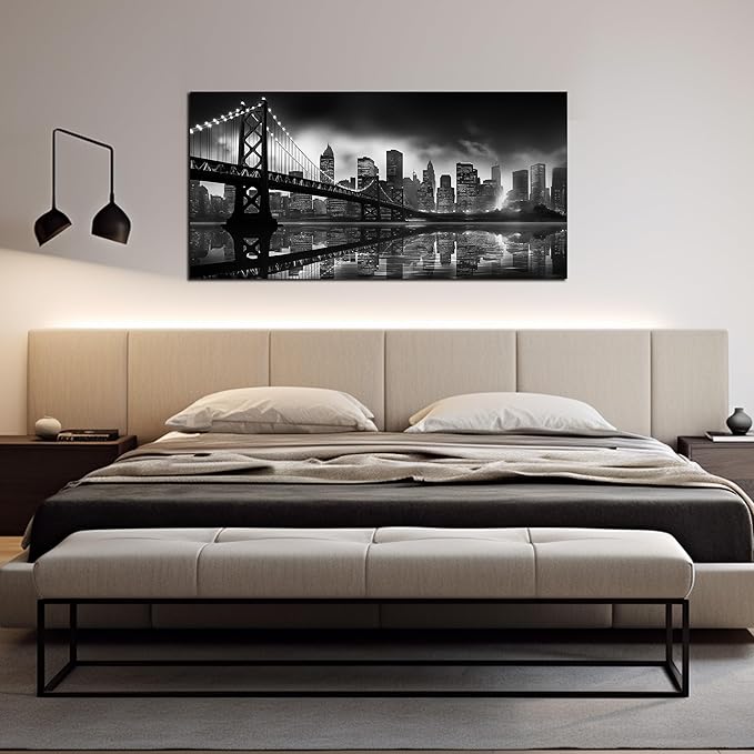 Brooklyn Bridge Wall Art for Living Room City Wall Decor for Bedroom Black Wall Decor for Office 20 x 40 Inch-Ruum Studio Home
