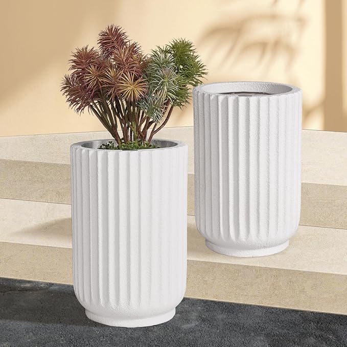 Classic Roman Column Style Planter | 20" Tall | Black & White Options | Ideal for Entrance & Living Room Corner | Durable Fiberglass Composite-Ruum Studio Home