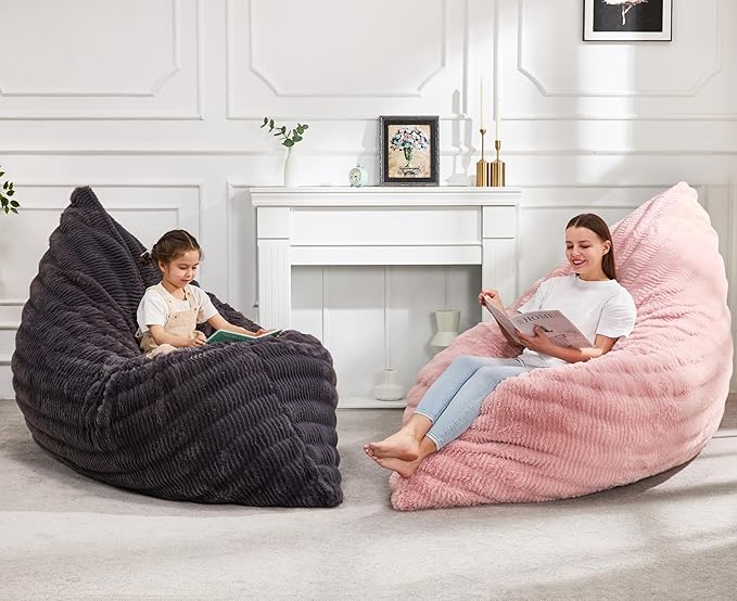 Hobestluk 3 in 1 Bean Bag Chair Giant Bean Bag Chairs for Adults with Ripple Cover Convertible Bean Bag Floor Cushion with Machine Washable Cover for Living Room (Ripple Pink)-Ruum Studio Home