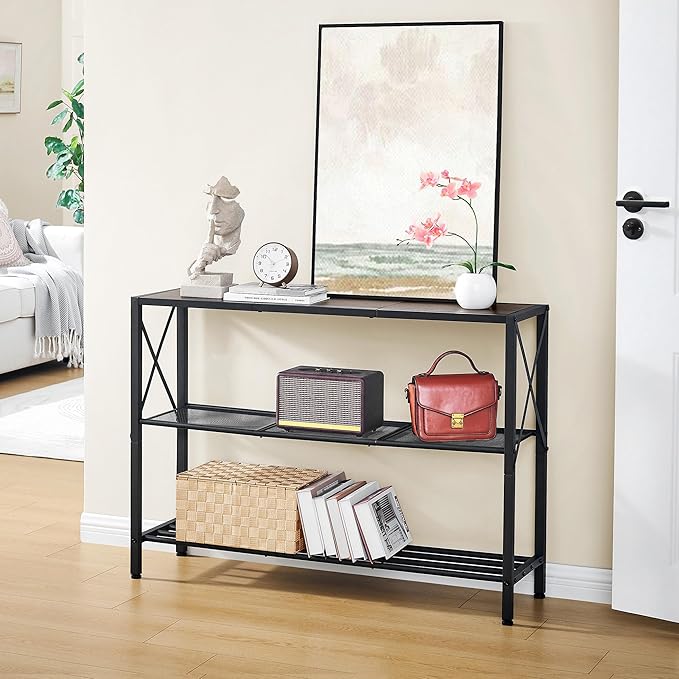 Hoctieon Industrial Console Table, 3 Tier Entryway Table, Hallway Table, Narrow Sofa Table with Shelves, Entrance Table for Entryway, Living Room, Foyer, Hallway, Office, Grey-Ruum Studio Home