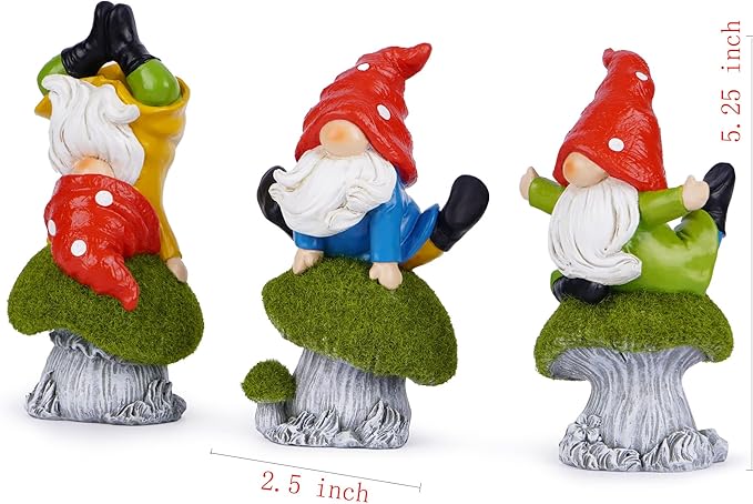 Hodao 3 PCS Spring Yoga Mushroom Gnomes Decoration Summer Elf Figurines Gifts for Home Spring Lively Garden Statues Decor for Outdoor, Mom, Mother (Green)-Ruum Studio Home
