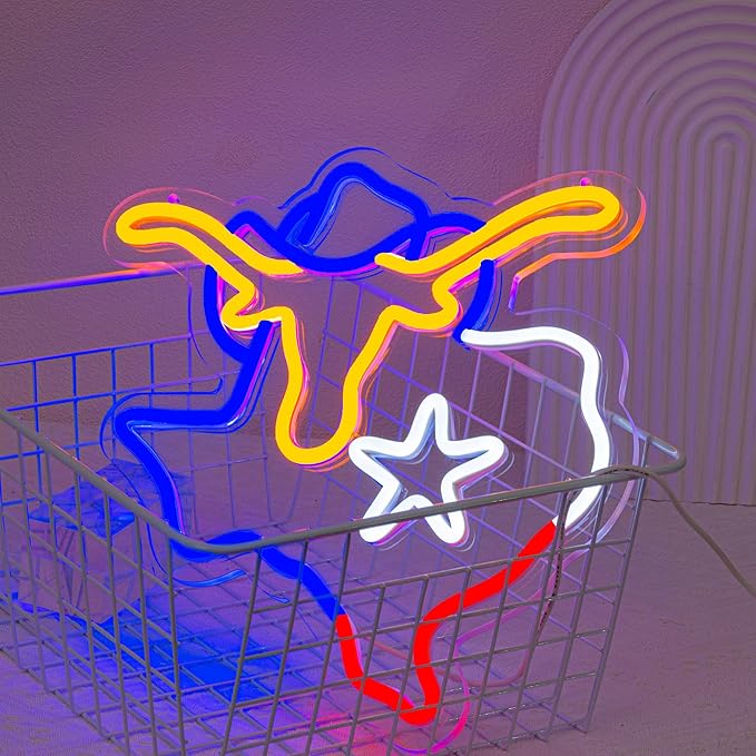 Texas Neon Sign Longhorn Neon Light for Wall Decor cowboy Neon Signs Colorful LED Neon Sign USB Powered LED Neon Light for Bedroom Living Room Mall Restaurant Shop Decor-Ruum Studio Home