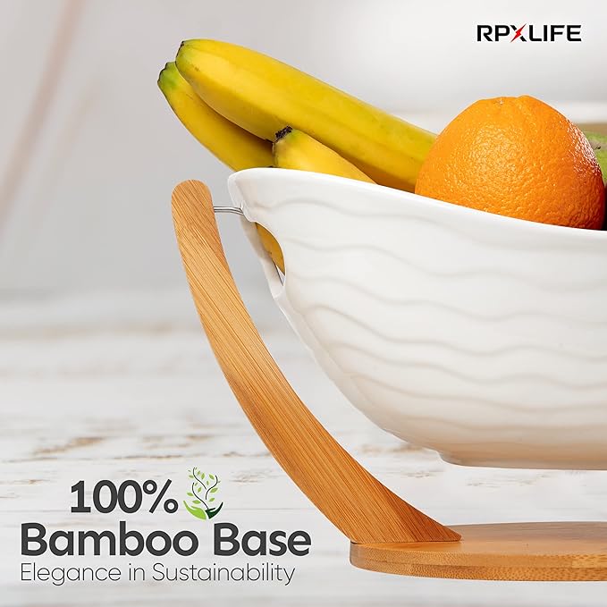 Ceramic Fruit Bowl for Kitchen Counter - 13" Modern Fruit Holder - Large Fruit Basket for Island - Large Decorative Bowl for Home Decor - Pedestal Bowl - Entryway Bowl for Keys - Extra Large-Ruum Studio Home