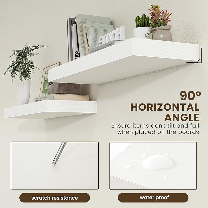 Deep Floating Shelves, 12'' Deep Rustic Large Floating Shelves Set of 2, White Shelves for Wall 36 Inches Long, Wood Shelves for Living Room Laundry Room Bedroom Kitchen Home Office - White-Ruum Studio Home