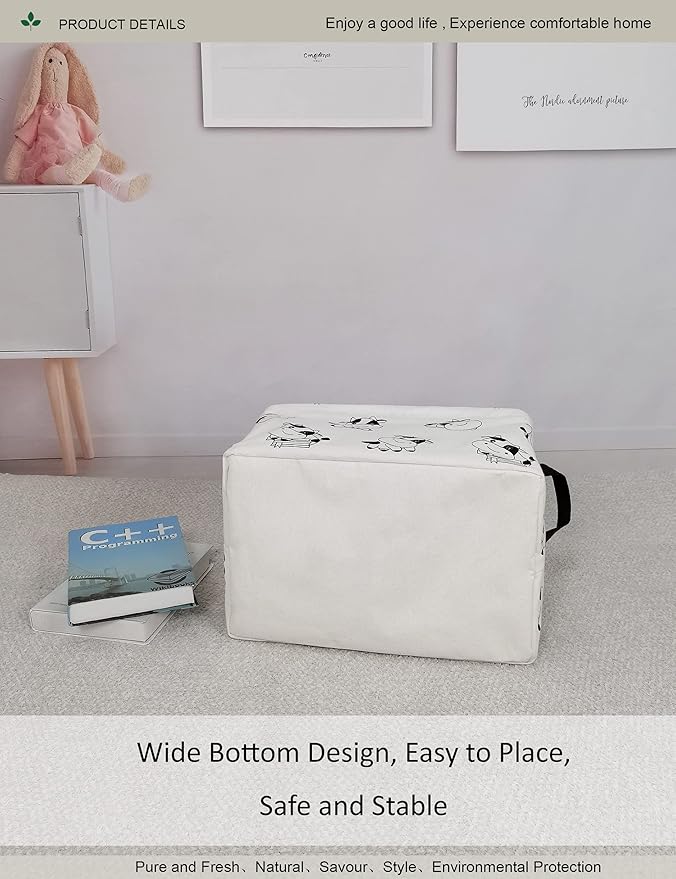 Rectangular Folding Laundry Basket,Canvas Basket,Nersury Hamper,Suitable for Children,Office,Bedroom,Clothes,Toys Storage (REC Cow), 14.9’’L ×10.2’’W×9.05’’H inches-Ruum Studio Home