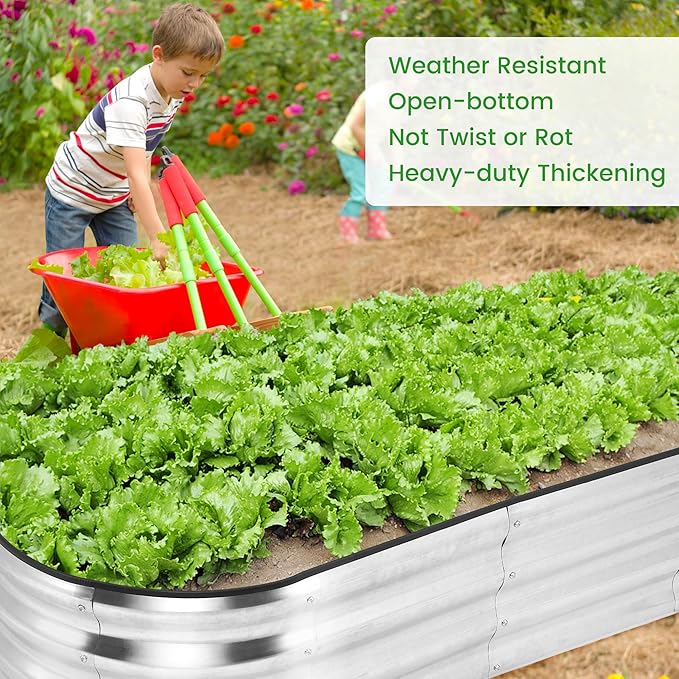 2 Pcs 4.5x2x1ft Oval Raised Garden Bed, Galvanized Raised Beds,Open-Ended Base Metal Raised Planter Beds,Planter Raised Boxes for Vegetables, Flowers,Tool-Free Asse,Rubber Edge-Ruum Studio Home