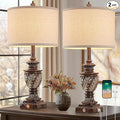 Farmhouse 3-Way Dimmable Touch Table Lamp Set of 2 for Bedroom Living Room with USB A+C Charging Ports 27.75" Tall Rustic Traditional Nightstand Bedside Lamps Brown End Table Lamp (2 Bulbs Included)-Ruum Studio Home