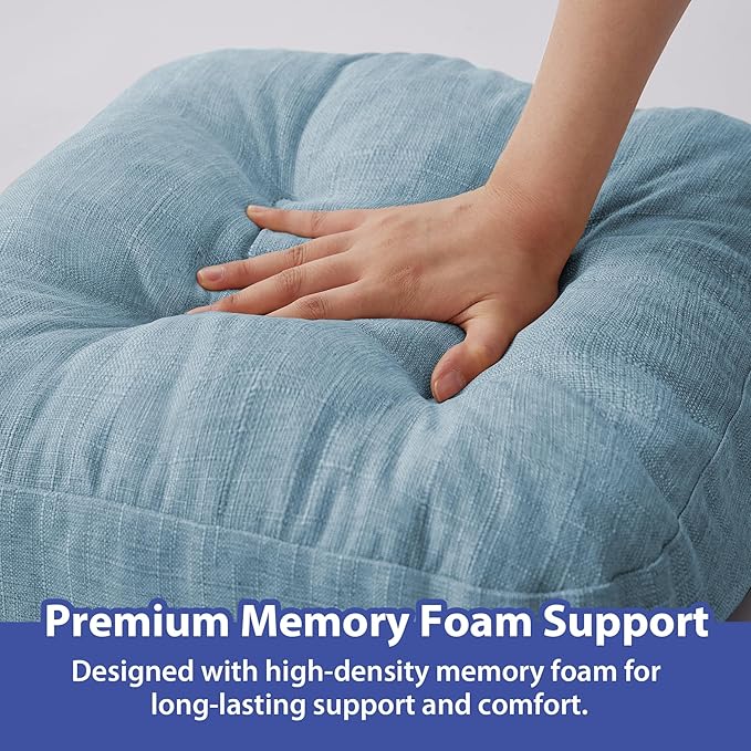 Chair Cushions for Dining Chairs, Dining Chair Cushions, Tufted Indoor Chair Pads with Ties & Non Slip Backing, Seat Cushions for Kitchen Chairs 16.5” x 16.5” x 3.5”, Set of 6, Light Blue-Ruum Studio Home