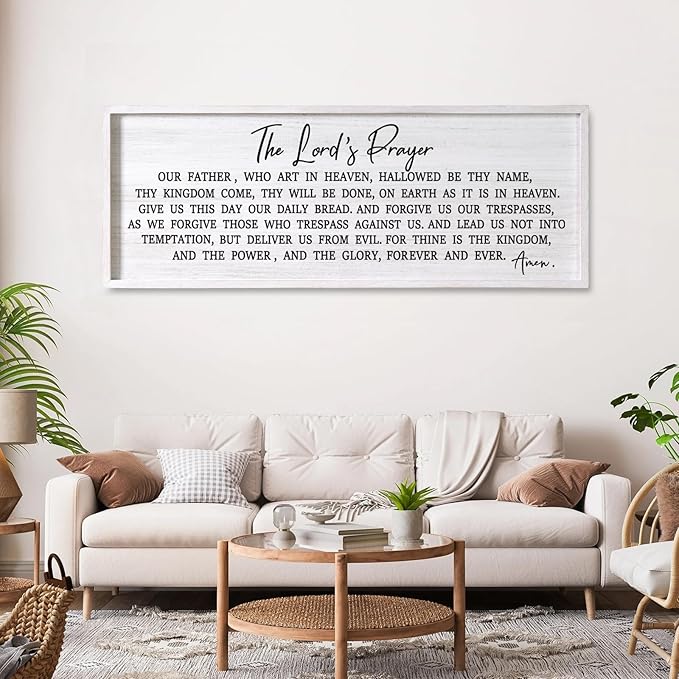 Our Father Prayer Bible Verse Framed Wall Art, 40''×15'' Rustic Religious Christian Lords Prayer Sign for God Jesus Christ Prayer, Horizontal Holy Inspirational Catholic Scripture Decor-Ruum Studio Home