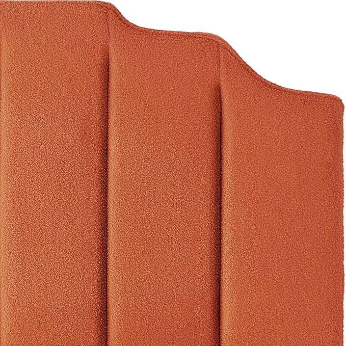 24KF Orange Teddy Fabric Tufted King Upholstered Headboard, Modern Vertical Channel Design California King Headboard with Stepped Silhouette Top Edge,6026-K-Teddy Orange-Ruum Studio Home