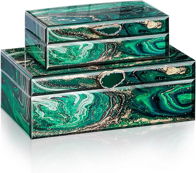 Homde Glass Decorative Storage Box: Set of 2 Boxes for Home Decor - Large Organizer with Lids for Decorations-Ruum Studio Home
