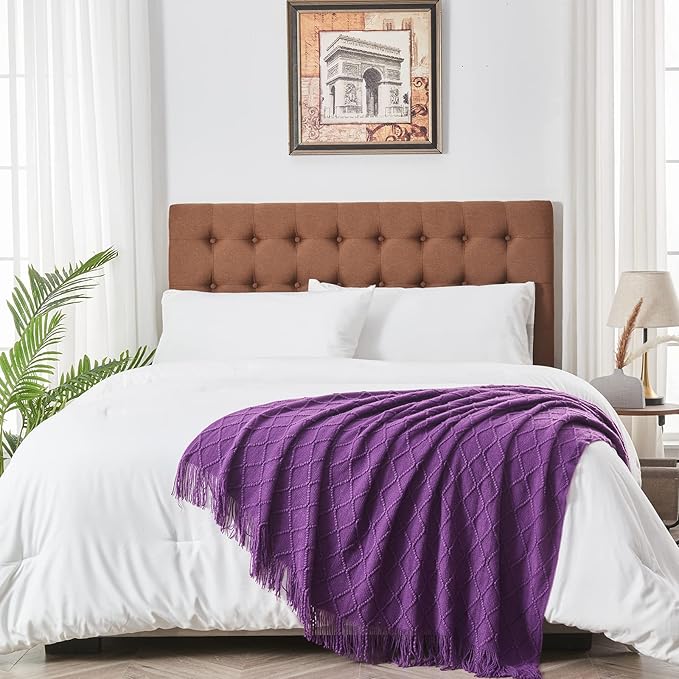 inhand Valentine's Day Gifts Throw Blanket Purple for Couch, Soft Living Room Home Decor Twin Size Knitted Blanket, Outdoor Lightweight Breathable Summer Blanket, Farmhouse Woven Decorative, 60"x80"-Ruum Studio Home