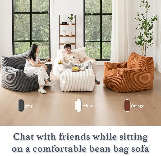Giant Plush Bean Bag Chair for Adults with Armrests - Oversized Comfy Orange Beanbag Lounge Lazy Floor Sofa Accent Chair for Living Room, Bedroom & Dorm, Cozy Fluffy Single Cloud Mini Couch-Ruum Studio Home