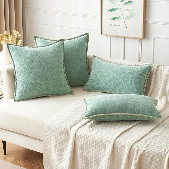 MIULEE Pack of 2 Couch Throw Pillow Covers 20x20 Inch Greyish Green Farmhouse Decorative Pillow Covers with Stitched Edge Soft Chenille Solid Dyed Spring Pillow Covers for Sofa Bed Living Room-Ruum Studio Home