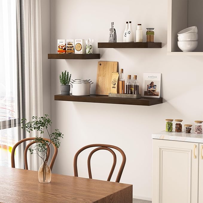 Walnut Floating Shelves for Wall 48 Inch, 8 in Deep Single Wood Shelf Floating Rustic Farmhouse Decor, Heavy Duty Shelf Hold 100 lbs, Wall Shelves for Bathroom Living Room Kitchen Bedroom Office-Ruum Studio Home