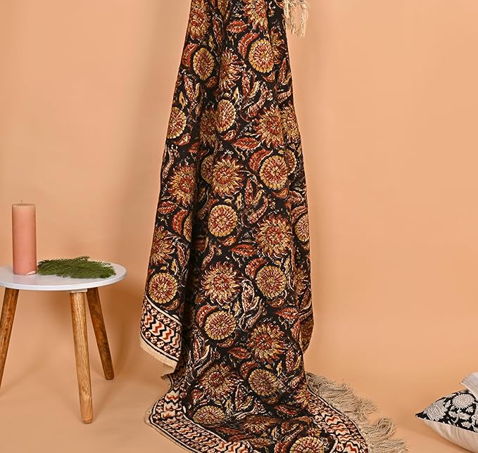 Bohemian Mud Cloth Handmade Throw with Tassels - 120x180 CM Handblock Printed Floral Cotton Blanket, Soft Handloom Sofa Throw for Living Room, Bed, Couch & Home Décor-Ruum Studio Home