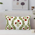 Alysheer Floral Embroidered Summer Lumbar Decorative Throw Pillow Cover 12"x 20", Farmhouse Cottage Red Flowers Green Leaves Patterned Cotton Canvas Cushion Case for Sofa Couch Bed Living Room Decor-Ruum Studio Home