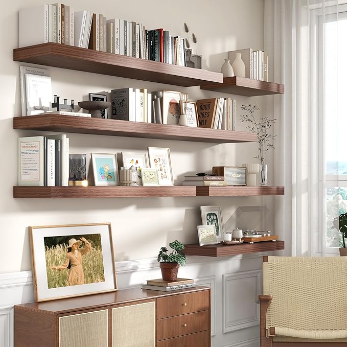 Deep Floating Shelves for Wall | 12 Inch Deep Floating Shelves 30 Inches Long Set of 2 | Rustic Walnut Floating Shelves for Living Room Bathroom Laundry Room Bedroom Kitchen Home Office-Ruum Studio Home