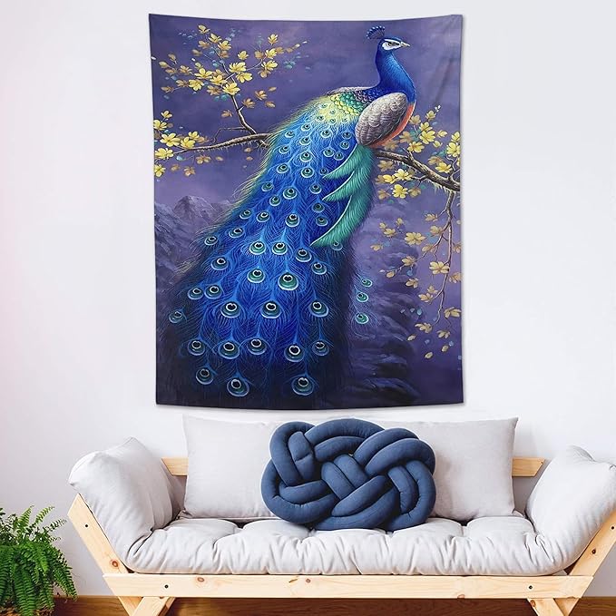 yowecso Peacock Tapestry Wall Hanging for Bedroom, Living Room - Purple Peacock Bird Tapestry - Aesthetic Wall Decor - 50"x60"-Ruum Studio Home