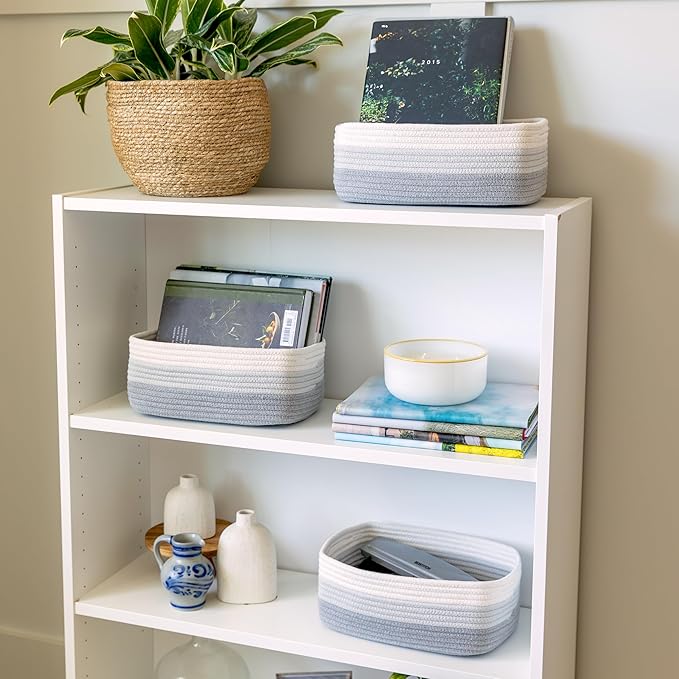 NaturalCozy 11.8"x8"x4.5” Rectangle Storage Baskets for Shelves 3 Pack | Cotton Rope Woven Small Baskets for Organizing | Small Storage Bins for Nursery, Bathroom, Closet, Shelf, Decorative, Gift-Ruum Studio Home