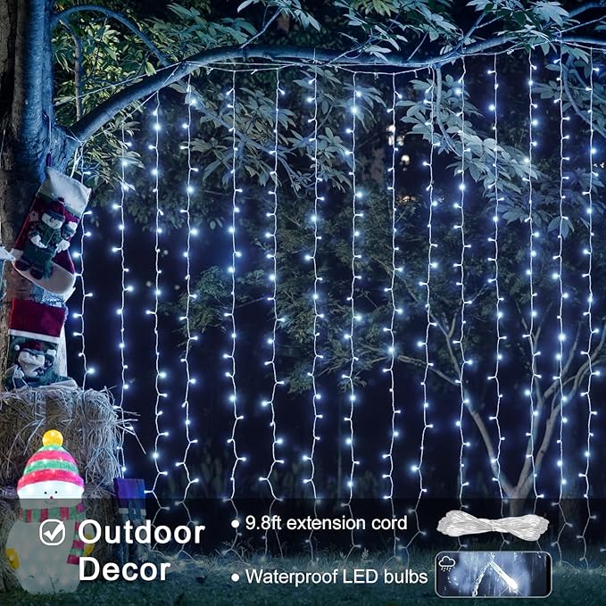 JMEXSUSS 900LED Christmas Curtain Lights, 9.5x29.5ft White Indoor/Outdoor Plug-in with Remote, Window Hanging String Lights for Bedroom, Wedding, Xmas Decoration-Ruum Studio Home