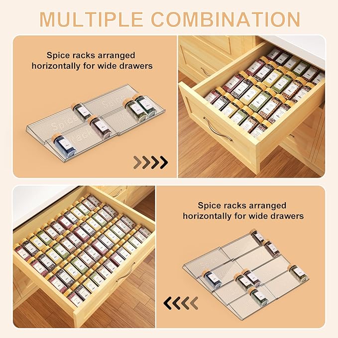 24 Spice Jars with Spice Drawer Organizer, 355 Spice Labels, 4 Pack Expandable From 11'' to 21'' Acrylic Spice Rack for Drawer, Seasoning Containers Storage Organization for Kitchen Cabinet Countertop-Ruum Studio Home