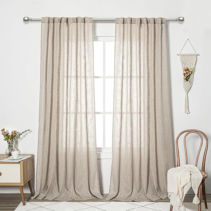 MYSKY HOME Ceiling Curtains for Living Room, Soft Cotton Curtain Polyester Blend Semi Sheers Light Filtering Window Treatments Decor Back Tab Top Panel, 50" x 95", Light Oatmeal, 2 PCs-Ruum Studio Home