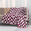 LOMAO Throw Blankets Flannel Blanket with Checkerboard Grid Pattern Soft Throw Blanket for Couch, Bed, Sofa Luxurious Warm and Cozy for All Seasons (Burgundy, 50"x60")-Ruum Studio Home