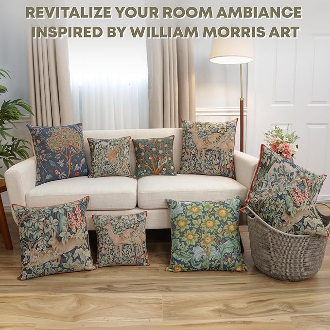 Charlotte Home Furnishings Decorative Tapestry Pillow Cover 19x19 in, Blue Tree Couch Throw Pillow Cover, French Country Square Cushion Cases for Living Room Home Decor, Soft Cotton Jacquard Woven-Ruum Studio Home