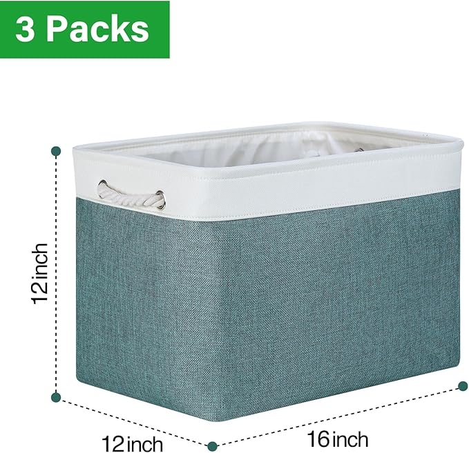 Bidtakay Large Storage Baskets for Shelves 3 Pack Fabric Storage Bins for Organizing Linen Collapsible Organizer for Closet-Deep Green-Ruum Studio Home