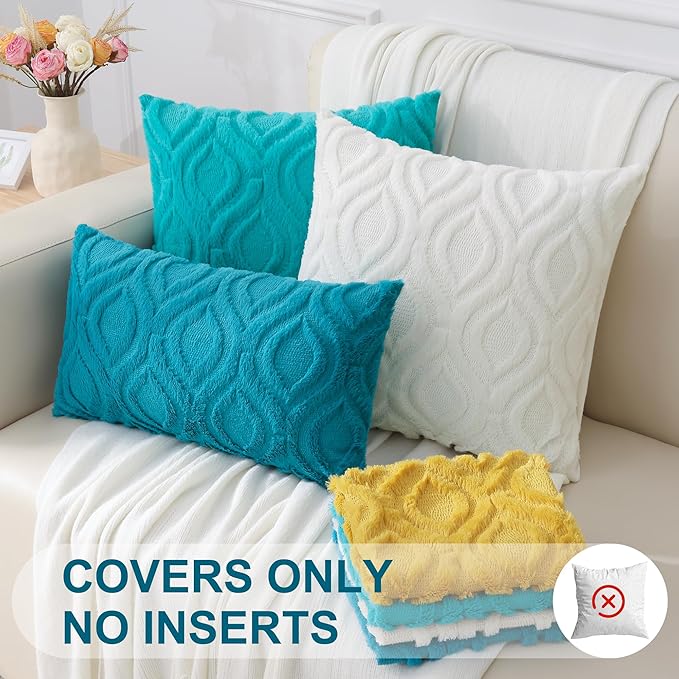 decorUhome Fall Throw Pillow Covers 22x22 Inch Set of 2, Soft Plush Decorative Faux Fur Teal Solid Couch Pillow Covers, Accent Farmhouse Neutral Square Euro Pillow Cases for Sofa Bed Living Room-Ruum Studio Home