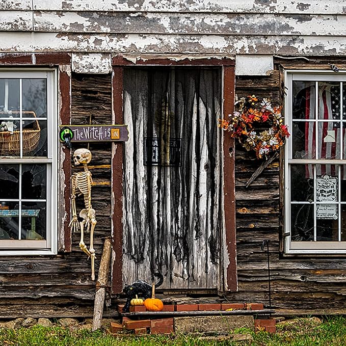 Sfcddtlg 4 Pcs Halloween Black Doorway Curtain- 65 x 39 Inch Creepy Door Curtain Decorations- Scary Spooky Cloth for Halloween Party Haunted House Decoration-Ruum Studio Home