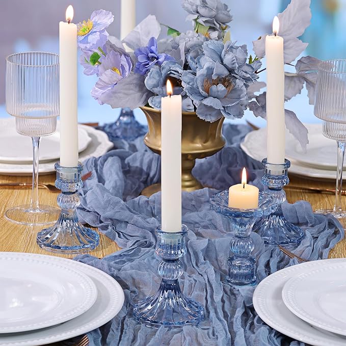 12PCS Blue Candlestick Holders Set- 4" H Taper Candle Holders, Glass Candle Holders Bulk for Wedding, Party, Home Table Centerpieces, Festival Gifts & Windowsill Decor-Ruum Studio Home