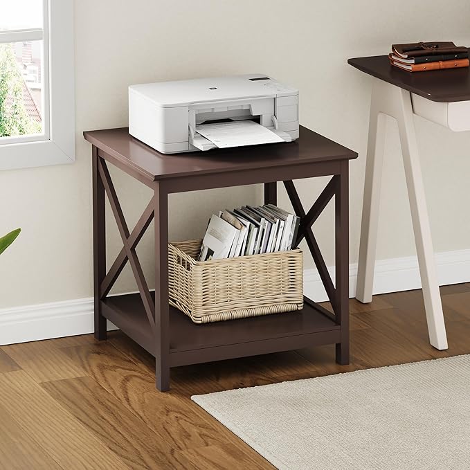 ChooChoo End Table, 24 Inch End Table with 2-Tier Storage Shelf, Side Table for Living Room, Wood Nightstand for Bedroom, Office, Painted Surface, Espresso-Ruum Studio Home