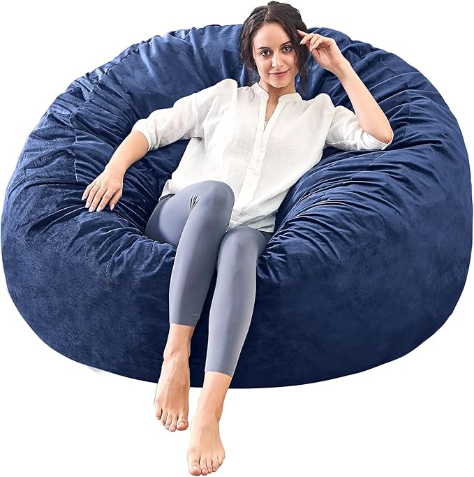 Bean Bag Chairs for Adults - Memory Foam Furniture BeanBag Chair - Kids/Teens Sofa with Soft Micro Fiber Cover - Round Fluffy Couch for Living Room Bedroom College Dorm - 5 ft, Navy-Ruum Studio Home