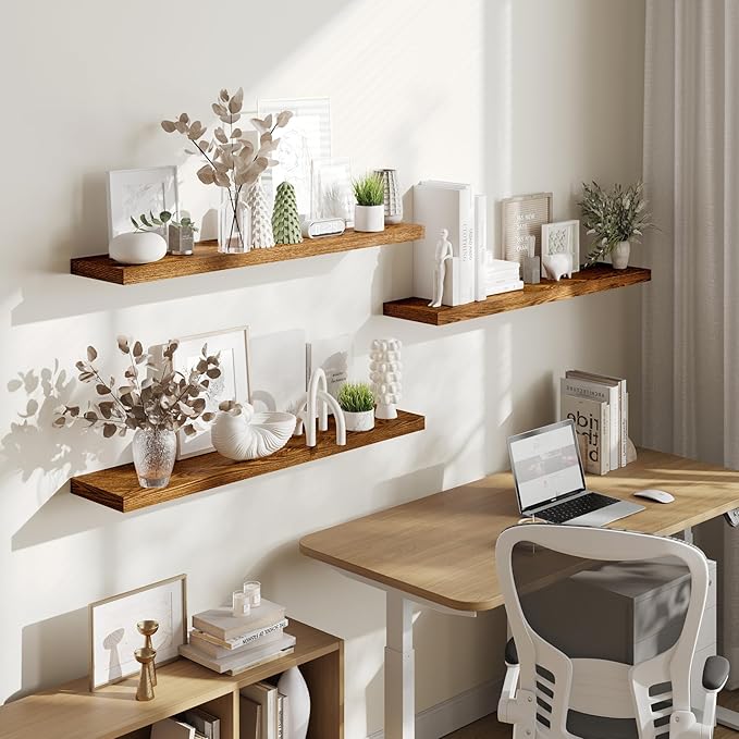 BAMEOS Floating Shelves,40 in W x 8in D Wall Mounted Wooden Shelves with Invisible Brackets Set of 3, Hanging Wall Shelves Decoration for Bedroom, Bathroom, Living Room and Kitchen-Ruum Studio Home