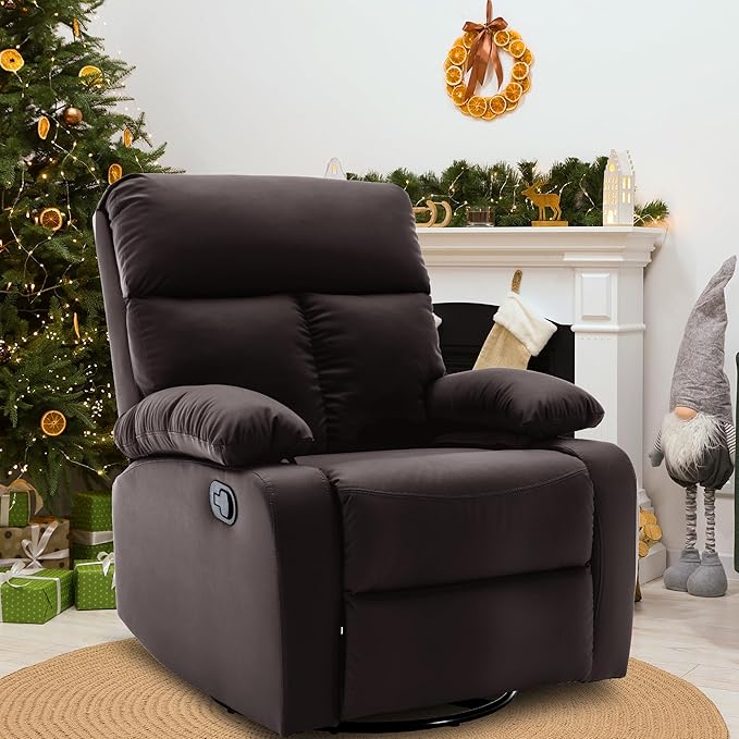 Swivel Rocker Recliner, Rocking Recliners Chair for Small Spaces, Small Rocker Recliner Chair, Nursery Rocking Chairs for Living Room, RV, Nursery, Brown-Ruum Studio Home