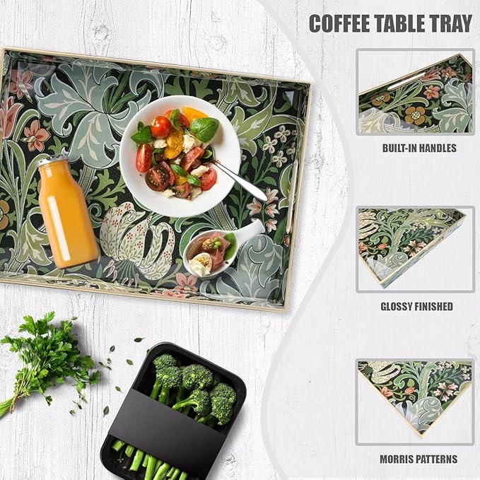 Spsyrine Serving Tray with Handles, Plastic Decorative Tray for Coffee Table, Living Room, Home Decor, Golden Lily-Ruum Studio Home