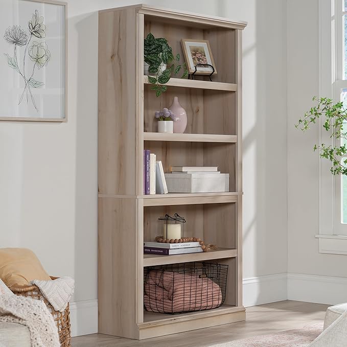 Sauder 5 Tier Book Shelf Wooden Bookcase Multipurpose Bookshelf for Home Office, Living Room, in Pacific Maple-Ruum Studio Home